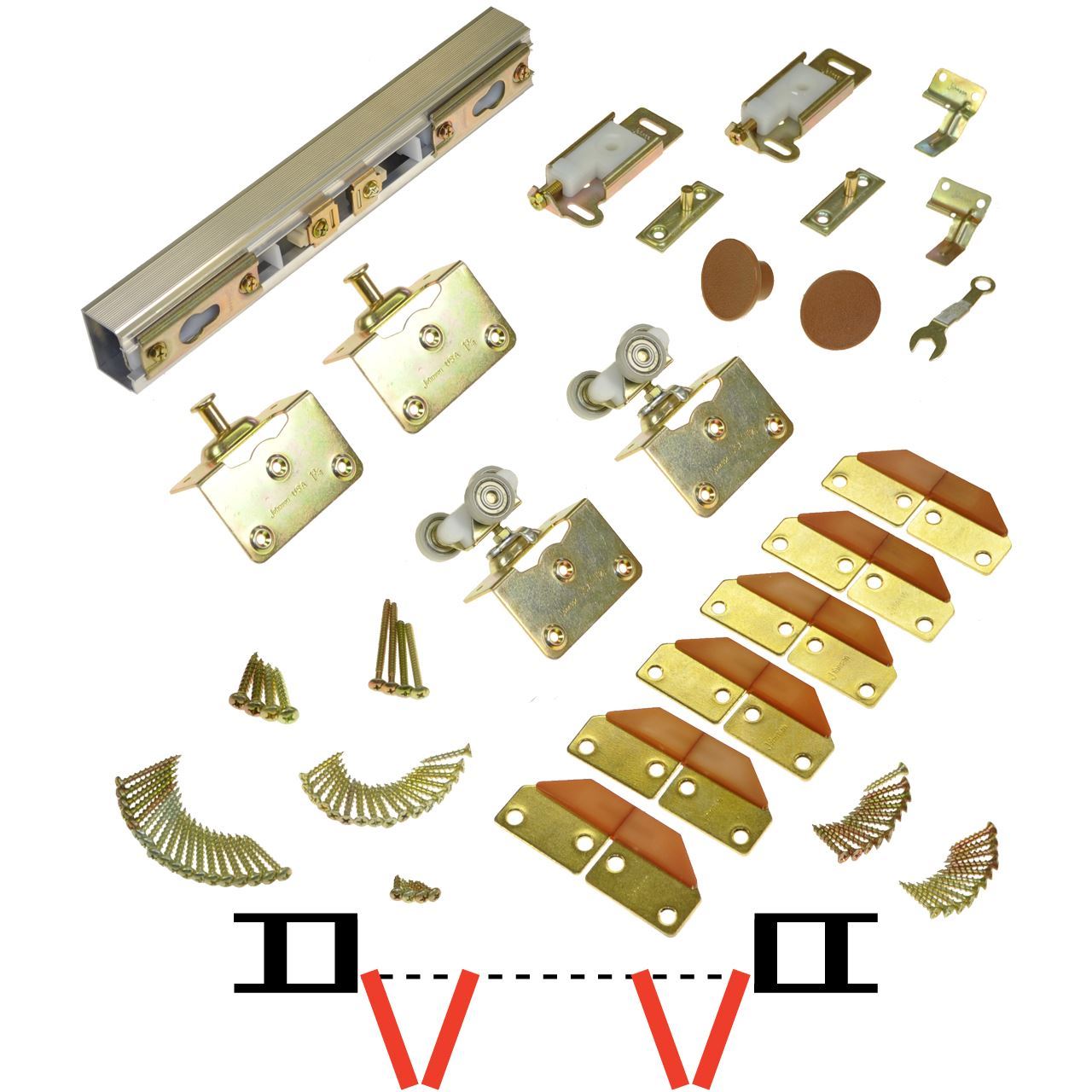100FS 15" 4Panel Side Mount Hardware Set, 13/4" [44mm] Door Sliding
