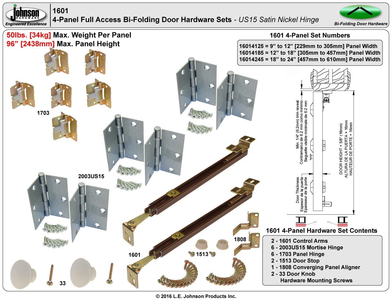 Johnson Hardware 1601 Full Access Bi-Fold Door Hardware