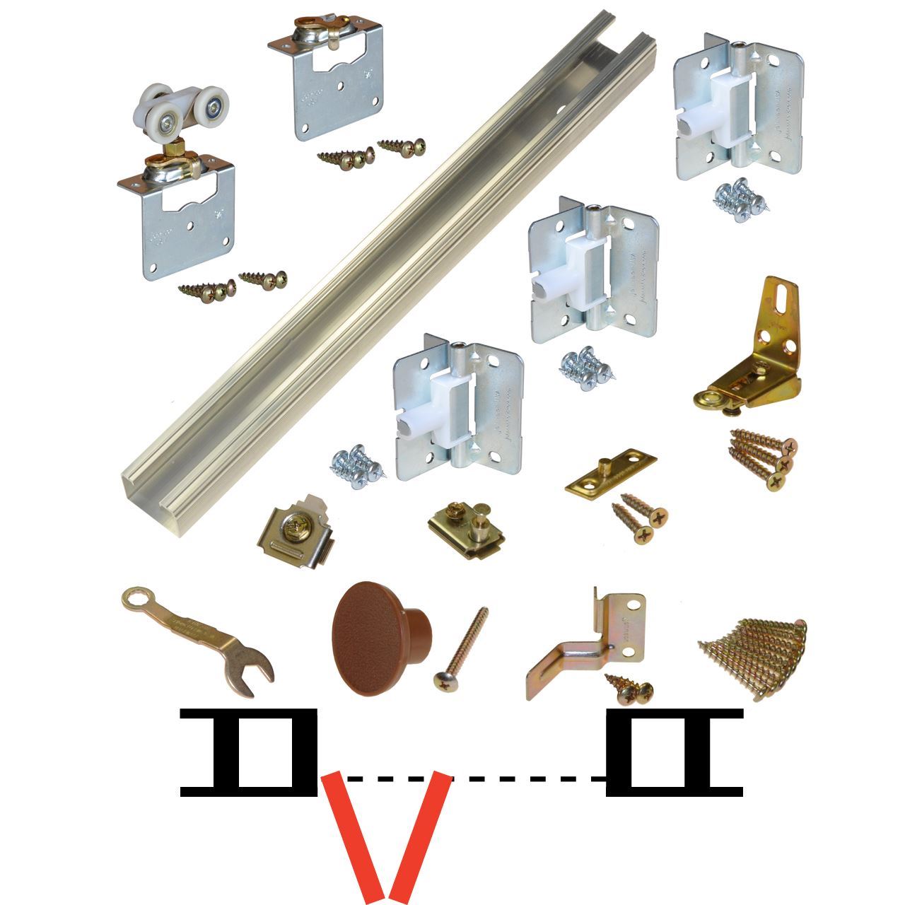 111FS 36" [914mm] Track, 13/8" [35mm] 2Panel Side Mount Hardware Set