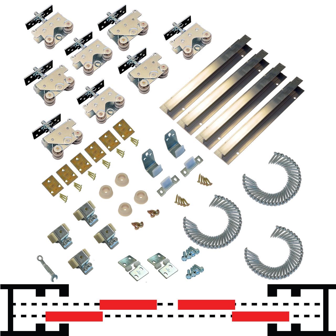 200BP 36" x 4Door Bypass Pocket Door Hardware Set, 21/4" Door